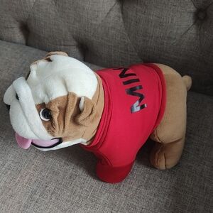Charming Plush Mini Cooper Brown And Cream Bulldog Mascot With Zip Up Jacket